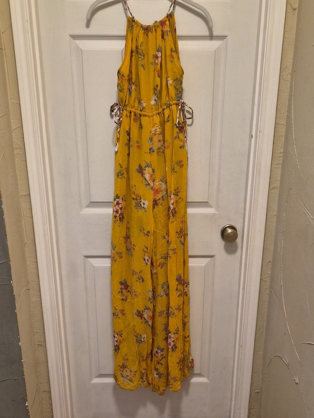 Free People Yellow Floral Halter Jumpsuit